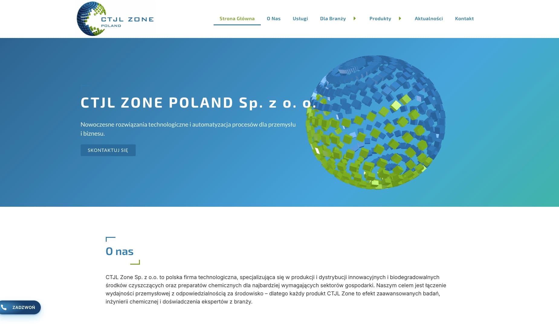 Strona internetowa dla producenta biodegradowalnych środków chemicznych